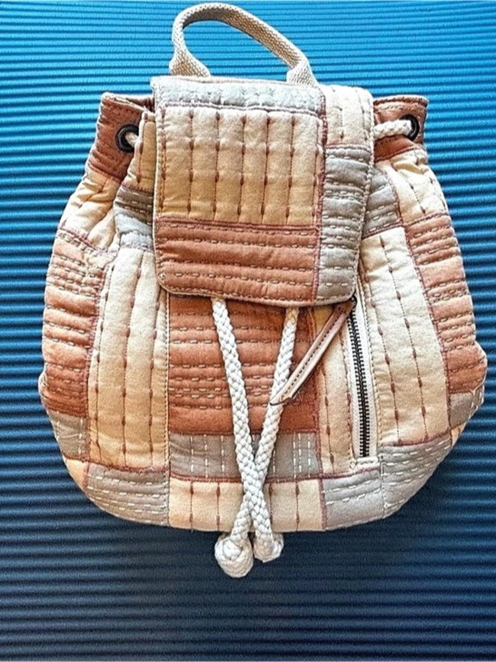 Universal Thread Patchwork Quilted Drawstring Backpack Brown & Cream - Picture 2 of 6